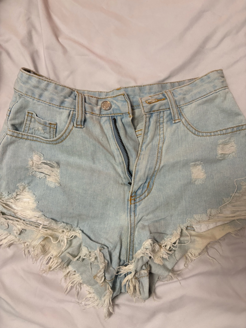 Light Wash Distressed Denim Shorts